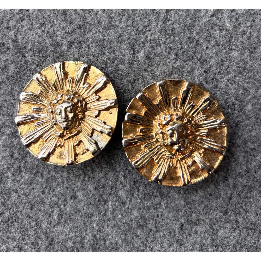 Sunburst Clip-on Disc Earrings 1980s